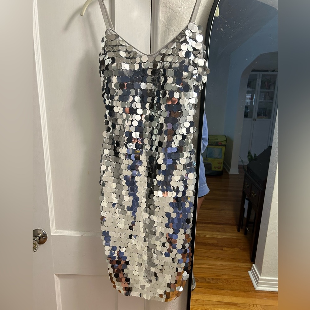 Silver Sequin Bodycon Mirror Disc Dress